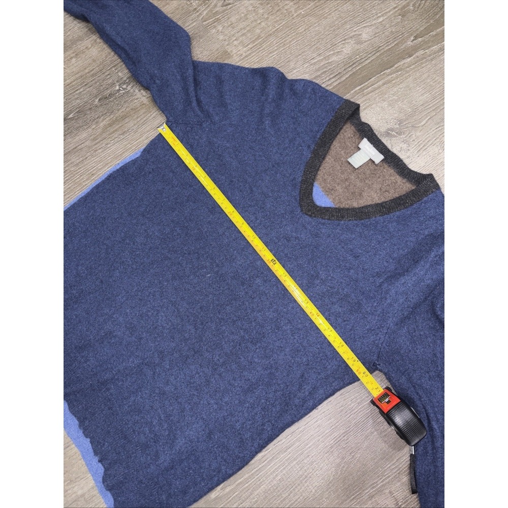 Neiman Marcus Cashmere Sweater Mens X-Large Blue Gray Green V-Neck Colorblock - Picture 8 of 12